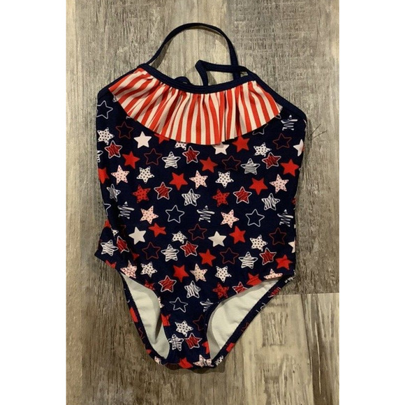 Healthtex Toddler Girl Red White Blue Star Americana Print Racerback Swimsuit 3T - Picture 1 of 3